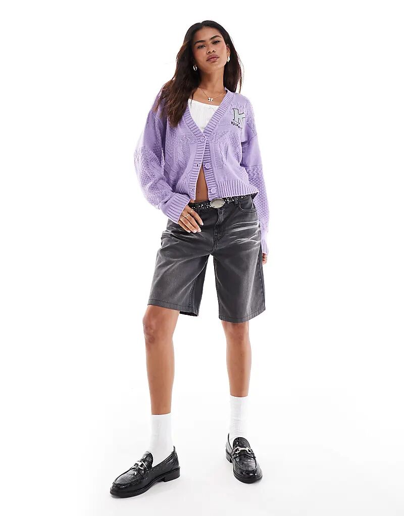 Вязаный кардиган с аппликацией-логотипом фиолетового цвета Kickers
Вязаный кардиган с аппликацией-логотипом фиолетового цвета Kickers