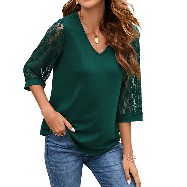 Женская блузка с рукавом 3/4 и кружевным пэчворком, элегантная однотонная повседневная модель для весны и лета Seoria, Dark Green
Женская блузка с рукавом 3/4 и кружевным пэчворком, элегантная однотонная повседневная модель для весны и лета Seoria, Dark Green