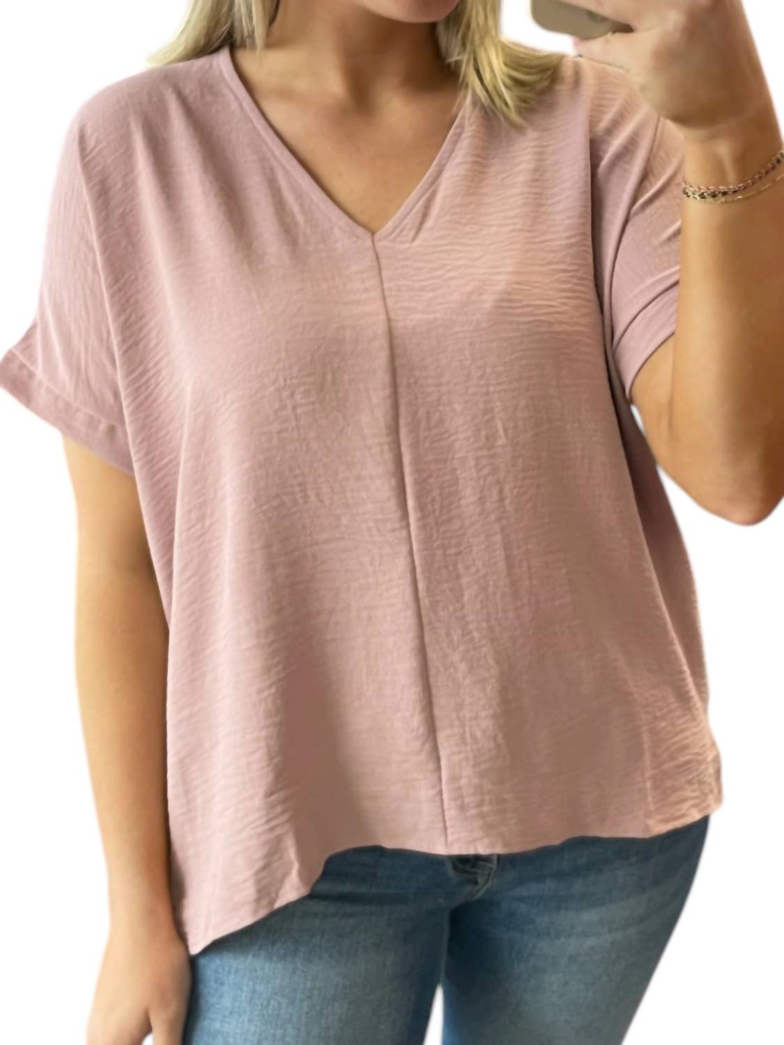 Тканый топ с V-образным вырезом из розового дерева mittoshop 
Тканый топ с V-образным вырезом из розового дерева mittoshop