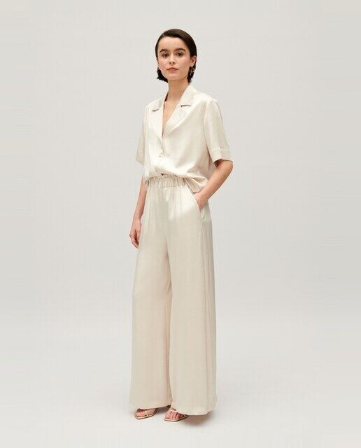 Женские широкие брюки со сборкой на талии и карманами Claudie Pierlot, бежевый 
Женские широкие брюки со сборкой на талии и карманами Claudie Pierlot, бежевый