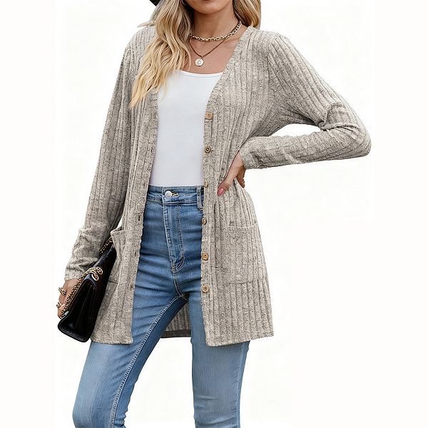 Женский кардиган с длинным рукавом и V-образным вырезом Clearflower, Khaki
Женский кардиган с длинным рукавом и V-образным вырезом Clearflower, Khaki