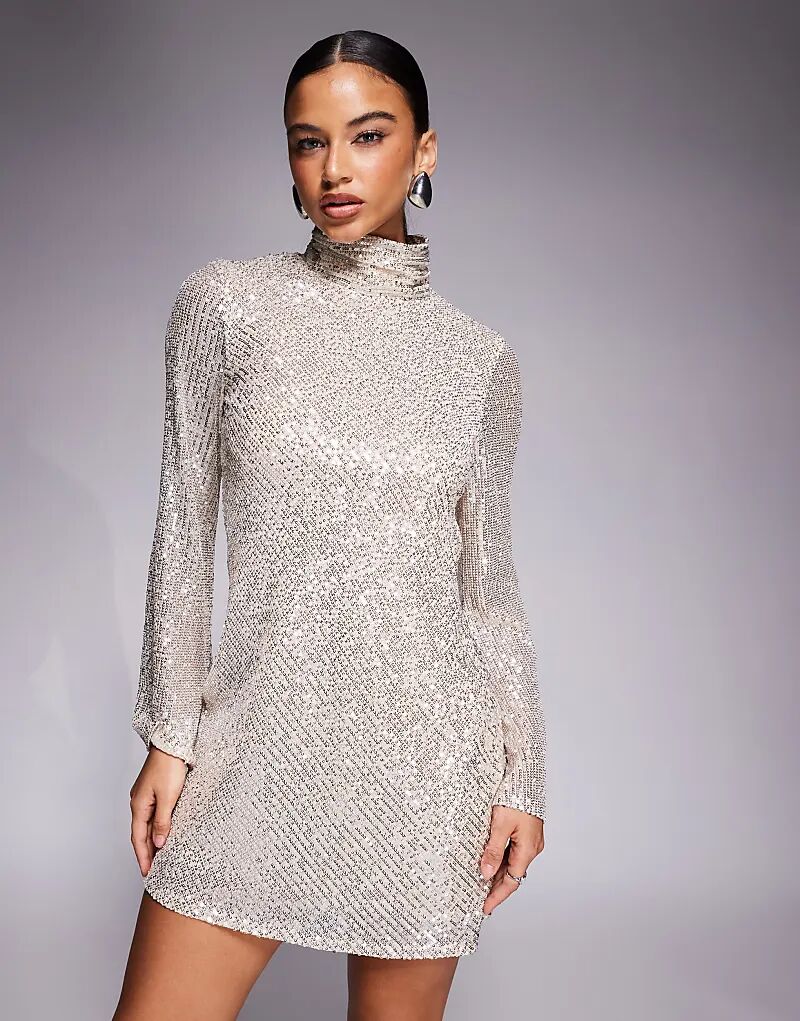 Мини-платье Jaded Rose с высоким воротом и спинкой-хомутиком, расшитое пайетками, серебристого цвета
Мини-платье Jaded Rose с высоким воротом и спинкой-хомутиком, расшитое пайетками, серебристого цвета
