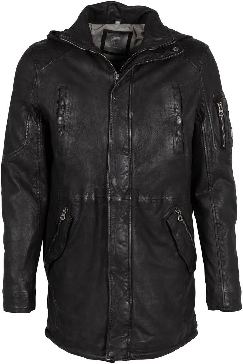 Цыганская кожаная куртка "GMElio", с капюшоном, с капюшоном, карманами на молнии, утеплителем Gipsy, антрацит, Черный, Цыганская кожаная куртка "GMElio", с капюшоном, с капюшоном, карманами на молнии, утеплителем Gipsy, антрацит