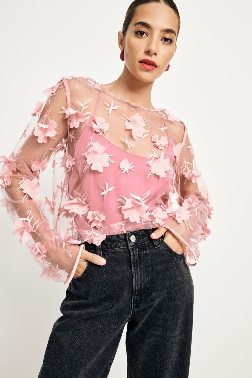 Топ из сетки с длинными рукавами и 3D цветочным принтом Next, розовый
Топ из сетки с длинными рукавами и 3D цветочным принтом Next, розовый