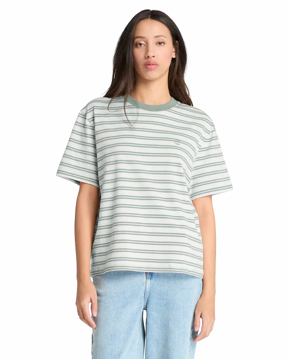 Женская полосатая футболка с коротким рукавом Timberland, зеленый
Женская полосатая футболка с коротким рукавом Timberland, зеленый