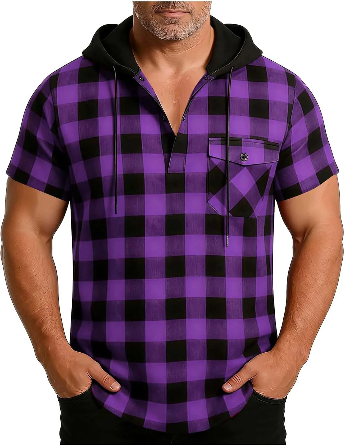 Мужская короткая рукав рубашка с капюшоном в стиле вестерн
Мужская короткая рукав рубашка с капюшоном в стиле вестерн