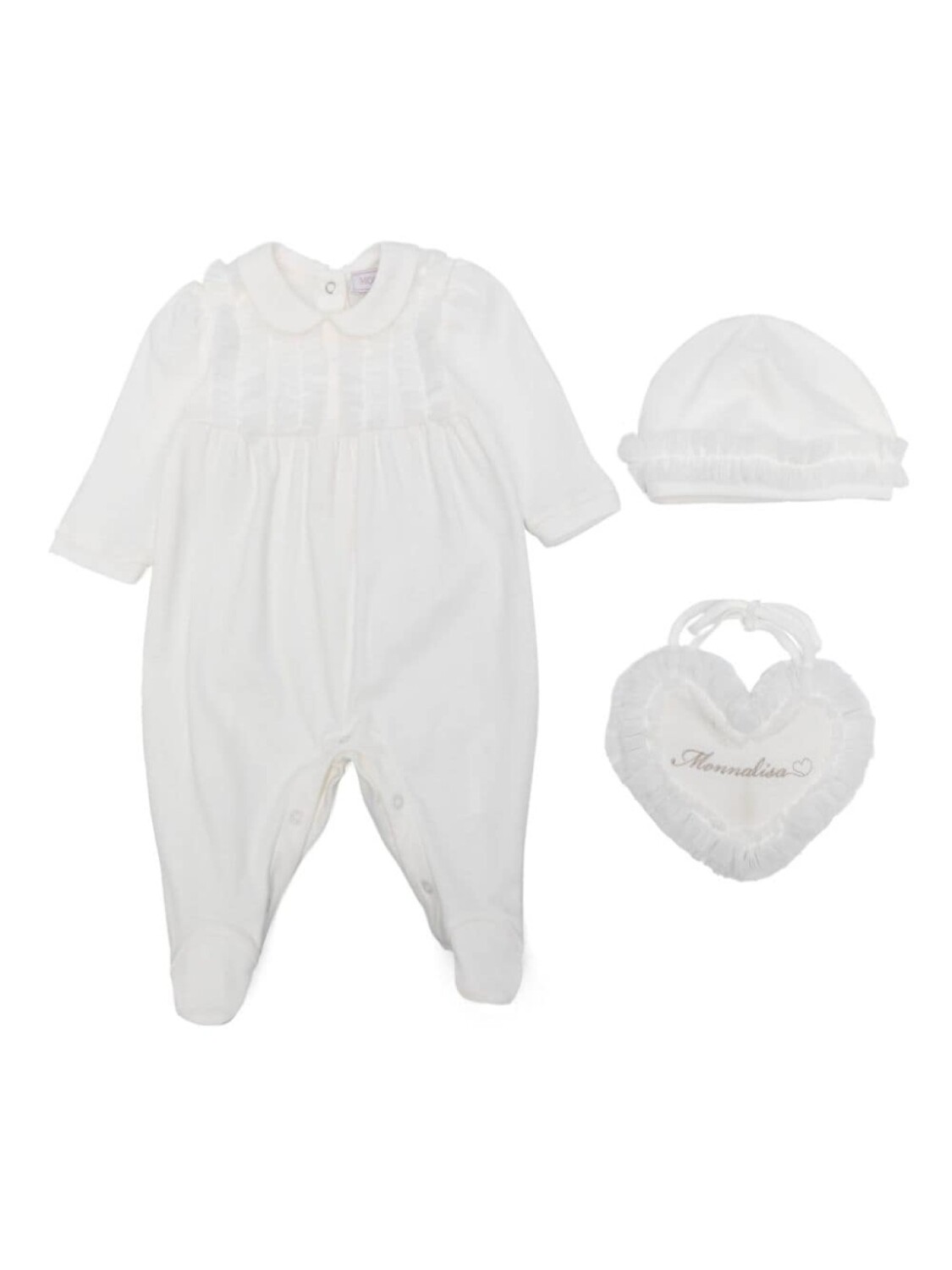 Monnalisa комплект для новорожденного с оборками, белый
Monnalisa комплект для новорожденного с оборками, белый