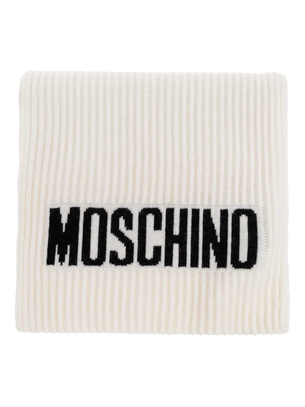 Шарф в рубчик с логотипом Moschino, нейтральный
Шарф в рубчик с логотипом Moschino, нейтральный