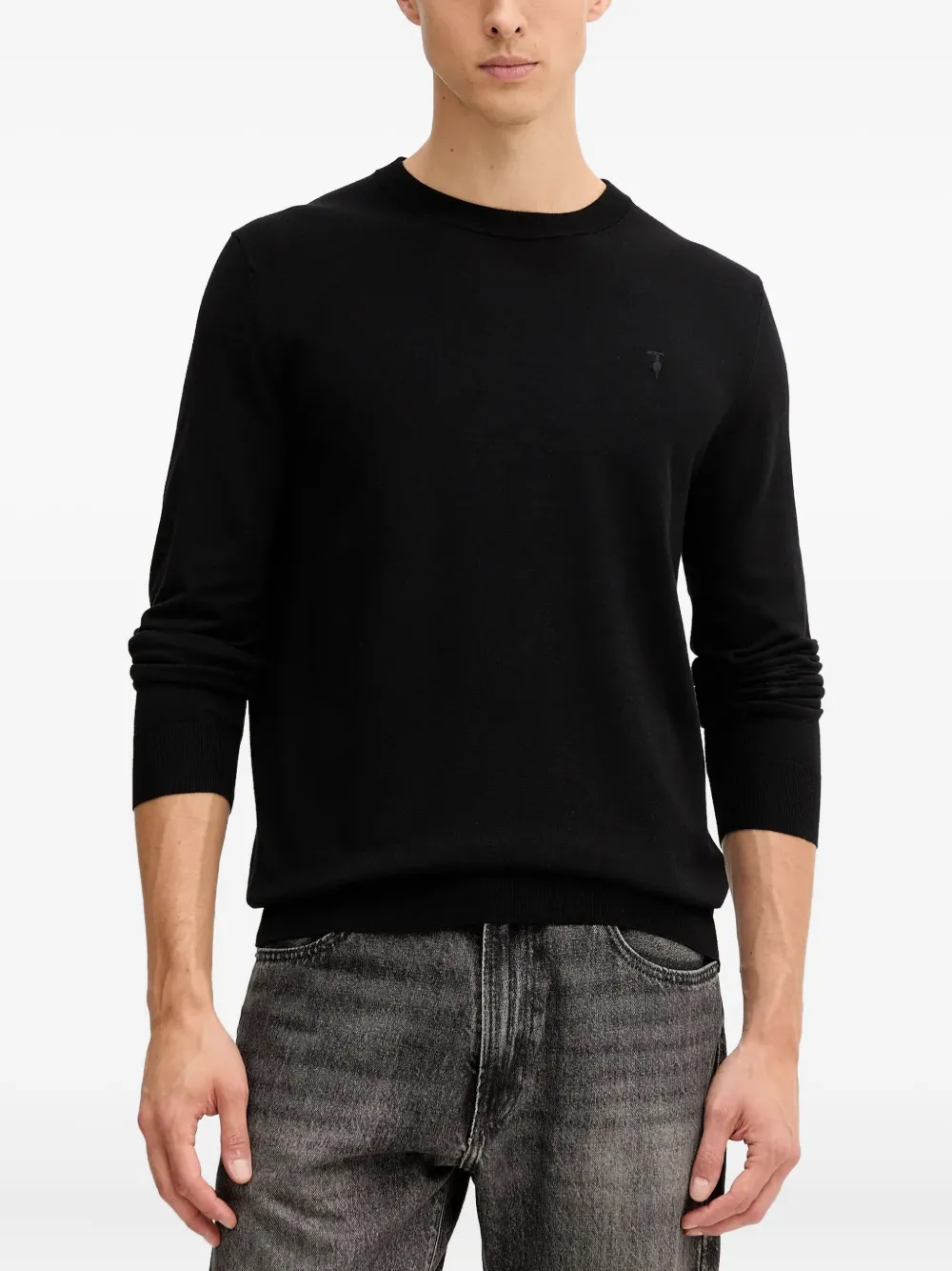 Свитер с круглым вырезом и маленьким логотипом Trussardi, черный
Свитер с круглым вырезом и маленьким логотипом Trussardi, черный
