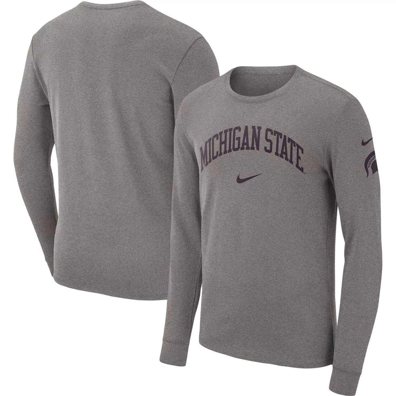 Мужская футболка с длинным рукавом Heather Grey Michigan State Spartans Arch 2-Hit Nike 
Мужская футболка с длинным рукавом Heather Grey Michigan State Spartans Arch 2-Hit Nike