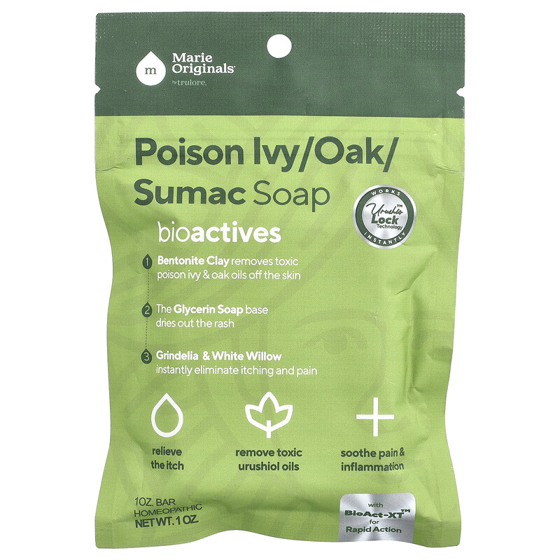 Marie Originals, Кусковое мыло с ядовитым плющом, дубом и сумахом, 1 унция
Marie Originals, Кусковое мыло с ядовитым плющом, дубом и сумахом, 1 унция