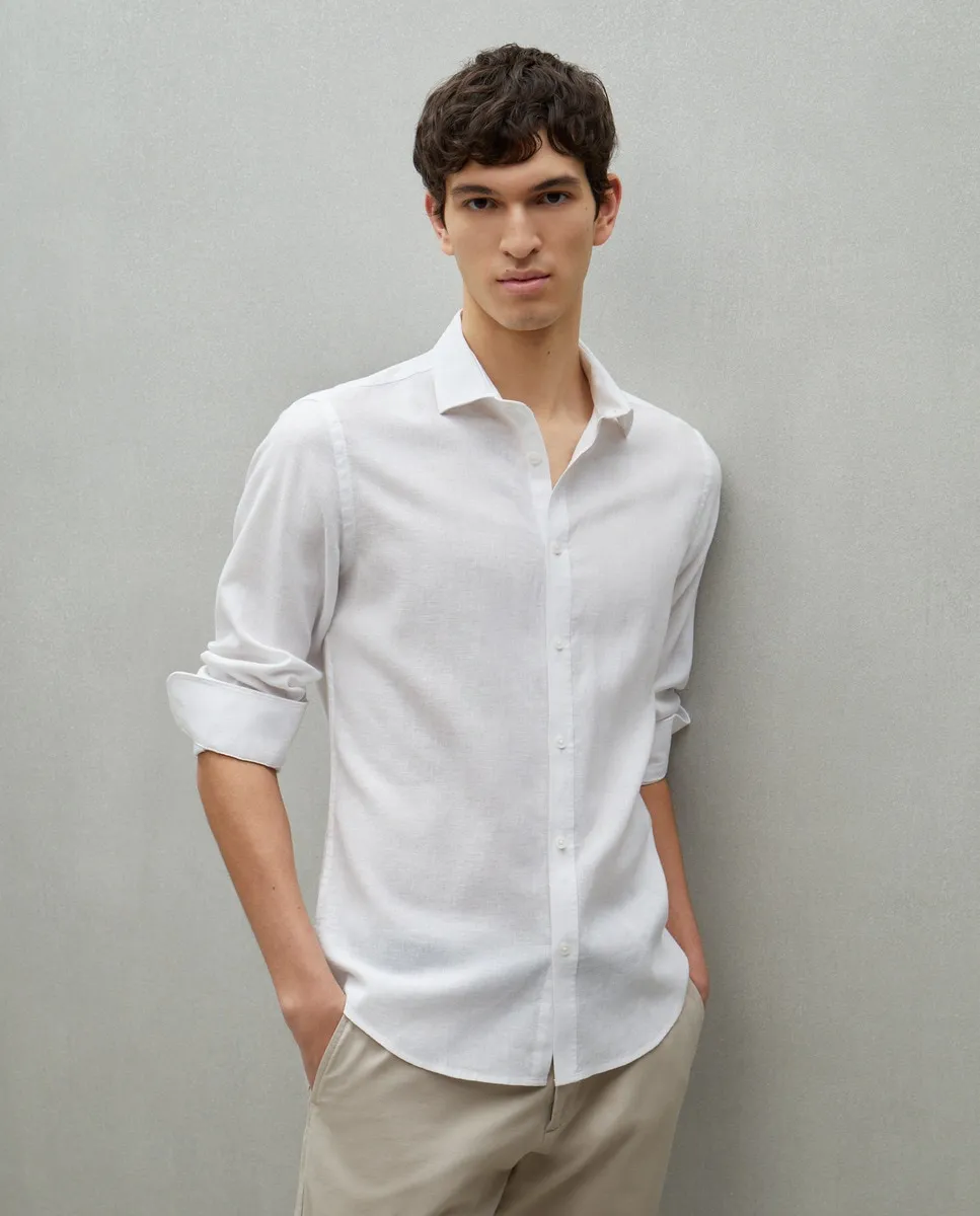 Мужская льняная рубашка с длинным рукавом Easy Wear, белый 
Мужская льняная рубашка с длинным рукавом Easy Wear, белый