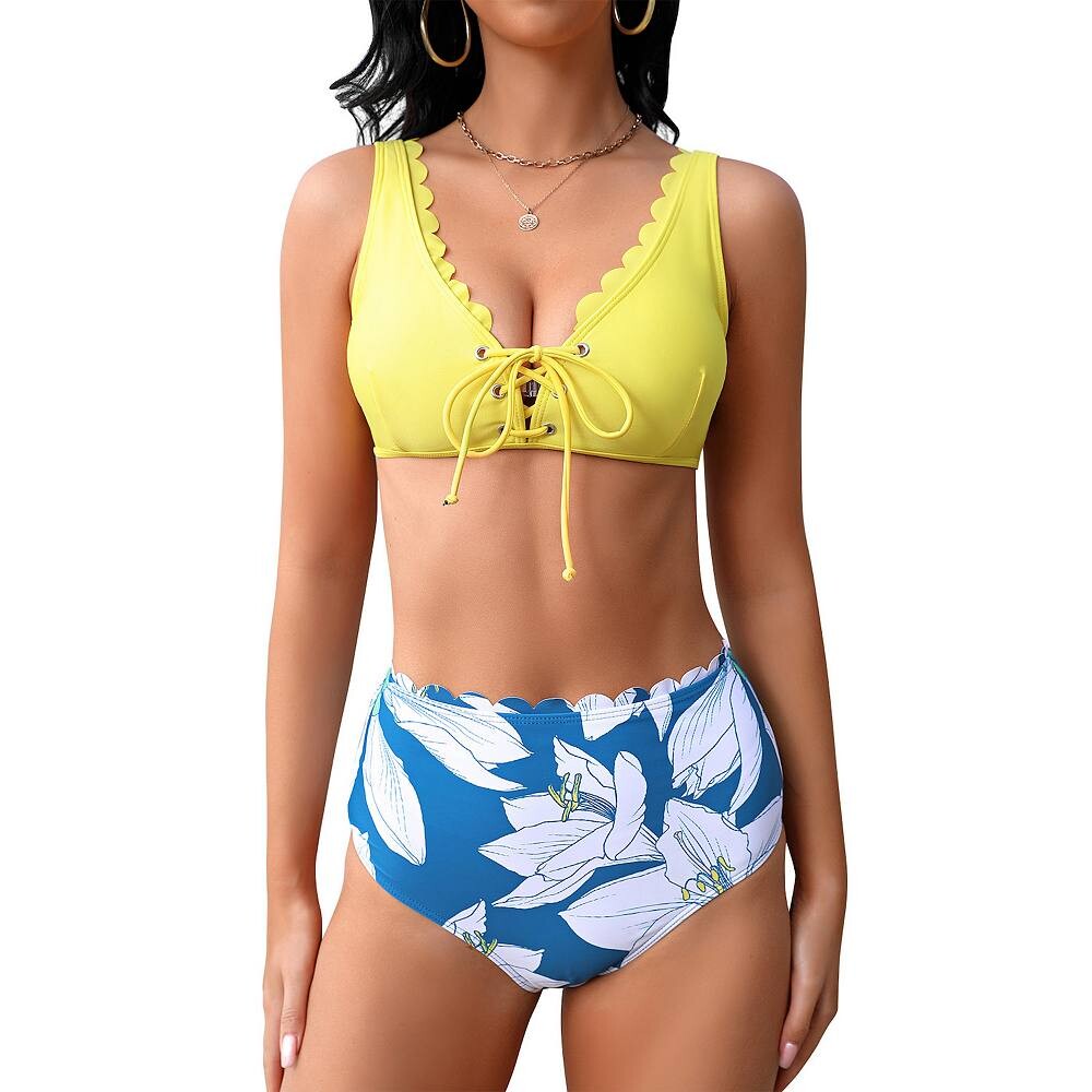 Женский комплект бикини, модный купальник из двух частей с цветочным принтом, купальный костюм с завышенной талией и контролем живота MISSKY, желтый
Женский комплект бикини, модный купальник из двух частей с цветочным принтом, купальный костюм с завышенной талией и контролем живота MISSKY, желтый
