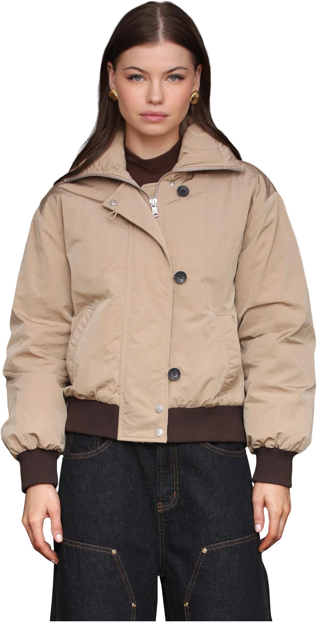 Женская утепленная куртка-бомбер с высоким воротом Avec Les Filles, Khaki
Женская утепленная куртка-бомбер с высоким воротом Avec Les Filles, Khaki