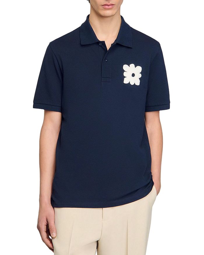 Поло с цветочной аппликацией Sandro, синий 
Поло с цветочной аппликацией Sandro, синий