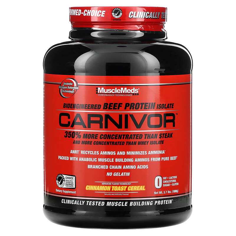 MuscleMeds, Carnivor, изолят говяжьего белка, созданный путем биоинженерии, со вкусом хлопьев для тостов с корицей, 1680 г (3,7 фунта) 
MuscleMeds, Carnivor, изолят говяжьего белка, созданный путем биоинженерии, со вкусом хлопьев для тостов с корицей, 1680 г (3,7 фунта)