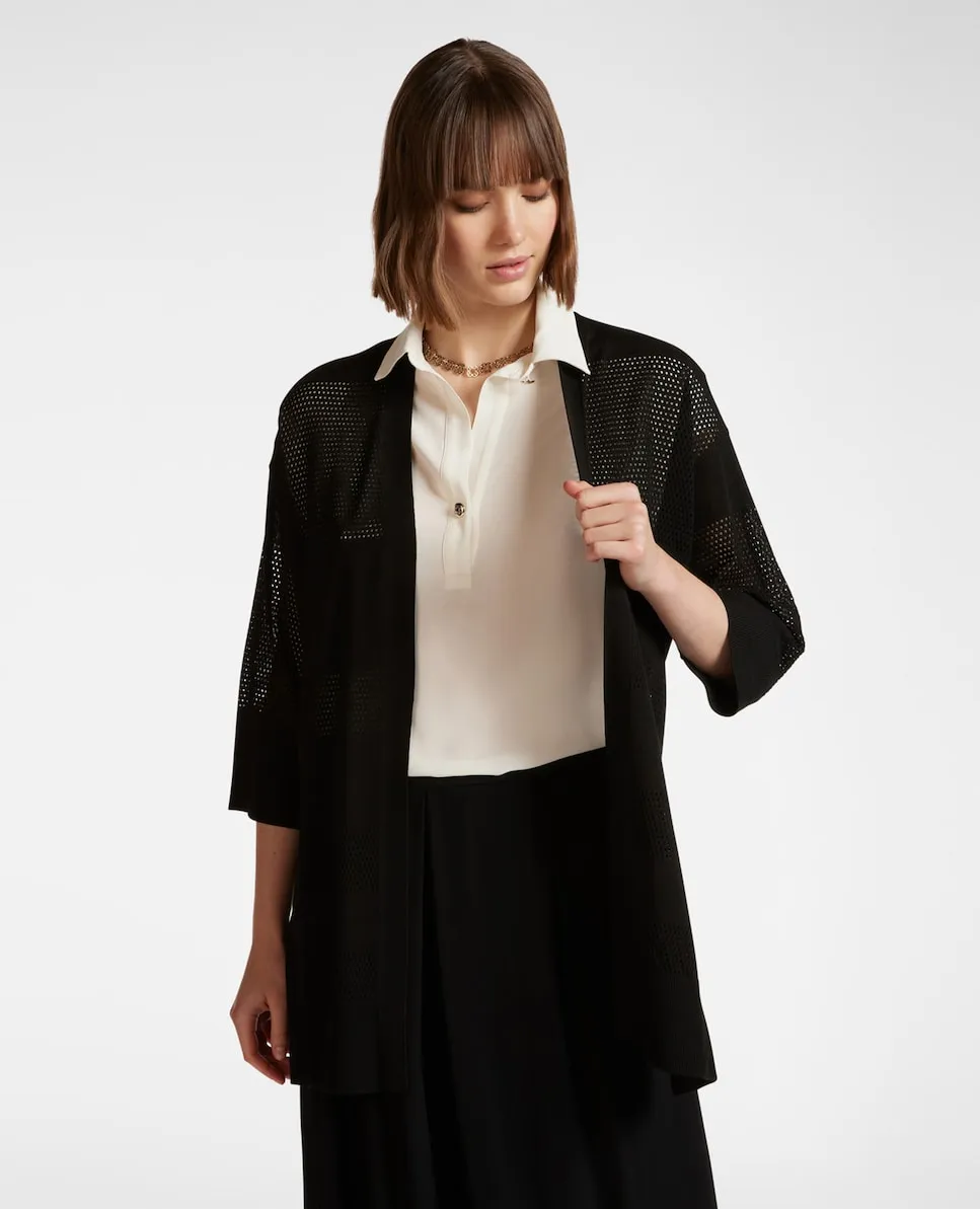 Женский длинный ажурный кардиган со съемным поясом Elena Miró, черный 
Женский длинный ажурный кардиган со съемным поясом Elena Miró, черный