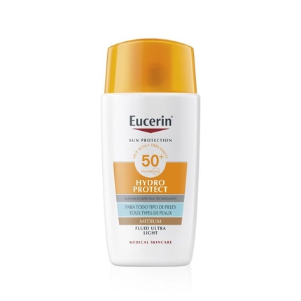 Солнцезащитный гидрозащитный флюид для лица Spf50+ Medium Eucerin 
Солнцезащитный гидрозащитный флюид для лица Spf50+ Medium Eucerin