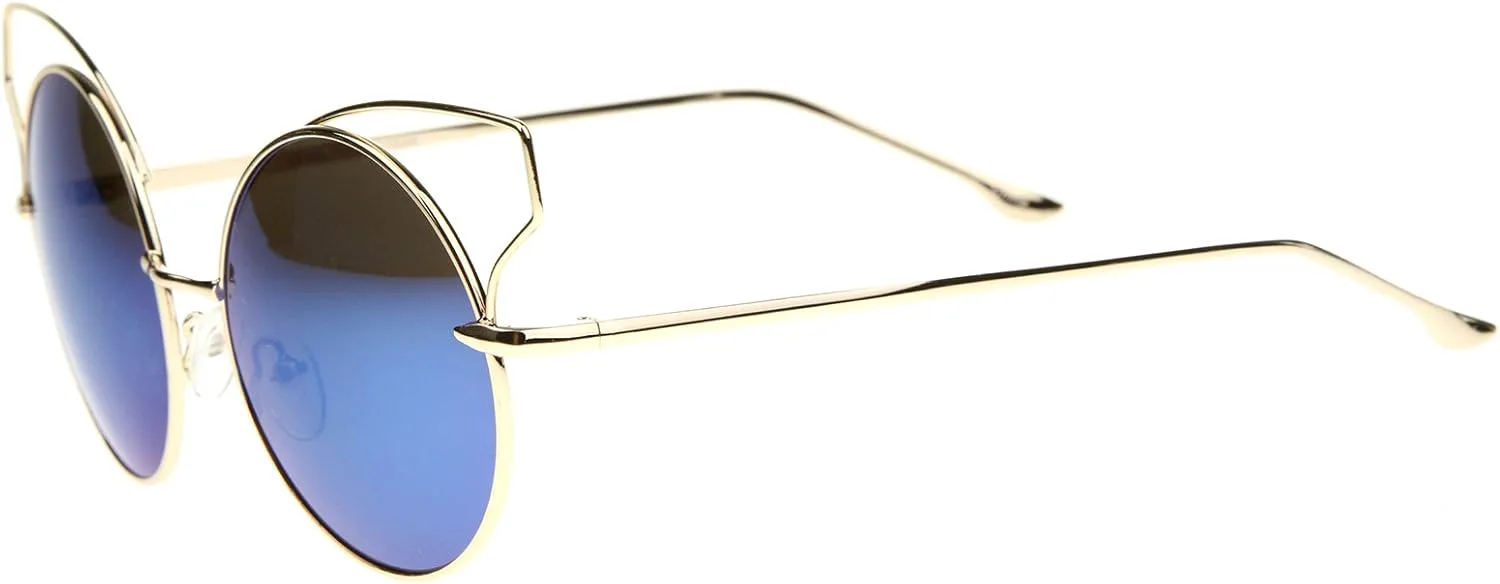 Женские солнцезащитные очки zeroUV с цельнометаллическим открытым дизайном, зеркальными линзами, круглой формы «кошачий глаз», диаметр линз 55 мм, Gold / Blue Mirror
Женские солнцезащитные очки zeroUV с цельнометаллическим открытым дизайном, зеркальными линзами, круглой формы «кошачий глаз», диаметр линз 55 мм, Gold / Blue Mirror