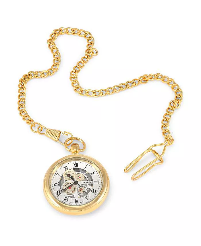 Мужские карманные часы Vintage с 14-каратным золотым покрытием, скелетонизированным циферблатом Deco и цепочкой на клипсе Peugeot
Мужские карманные часы Vintage с 14-каратным золотым покрытием, скелетонизированным циферблатом Deco и цепочкой на клипсе Peugeot