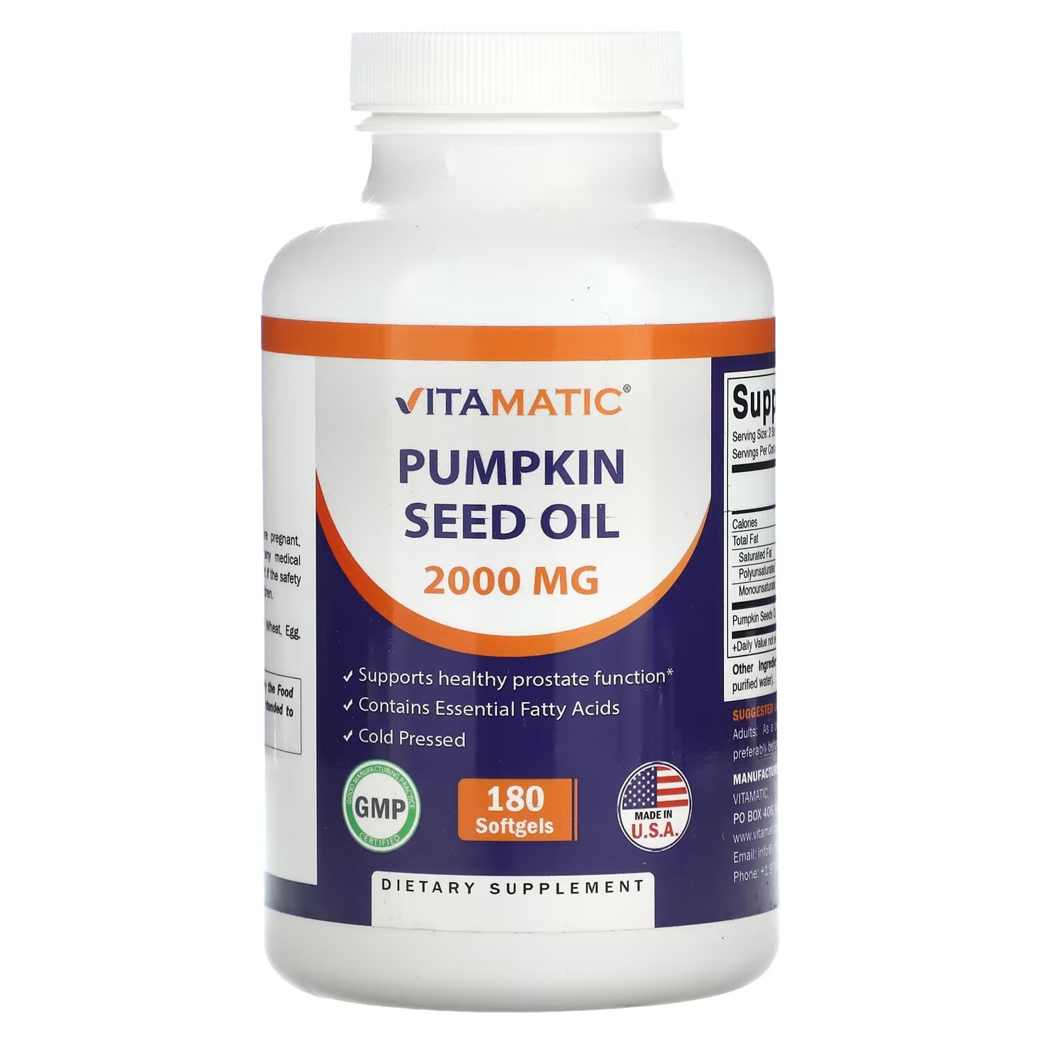 Масло семян тыквы Vitamatic 2000 мг 180 мягких таблеток (1000 мг на мягкую таблетку)
Масло семян тыквы Vitamatic 2000 мг 180 мягких таблеток (1000 мг на мягкую таблетку)