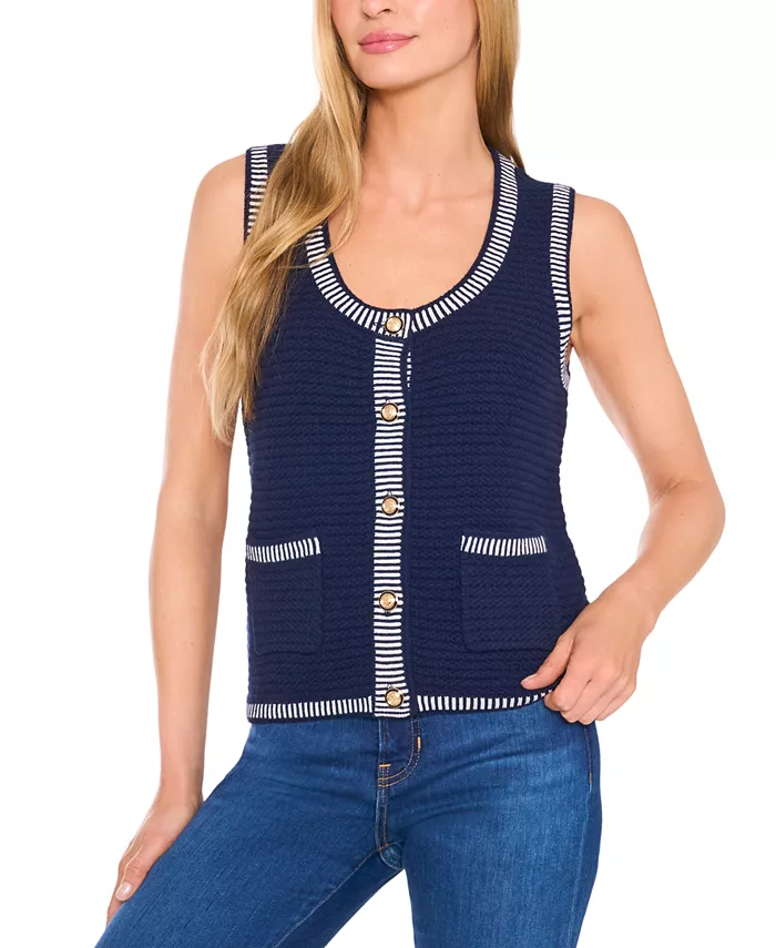 Женский безрукавный свитер с полосатым краем CeCe, синий
Женский безрукавный свитер с полосатым краем CeCe, синий