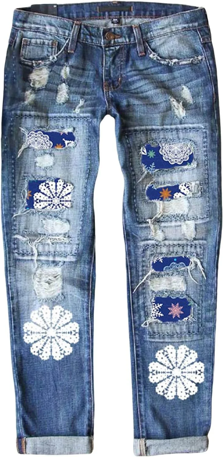Плюс сайз рваные джинсы с новогодним принтом в виде снежинок
Плюс сайз рваные джинсы с новогодним принтом в виде снежинок