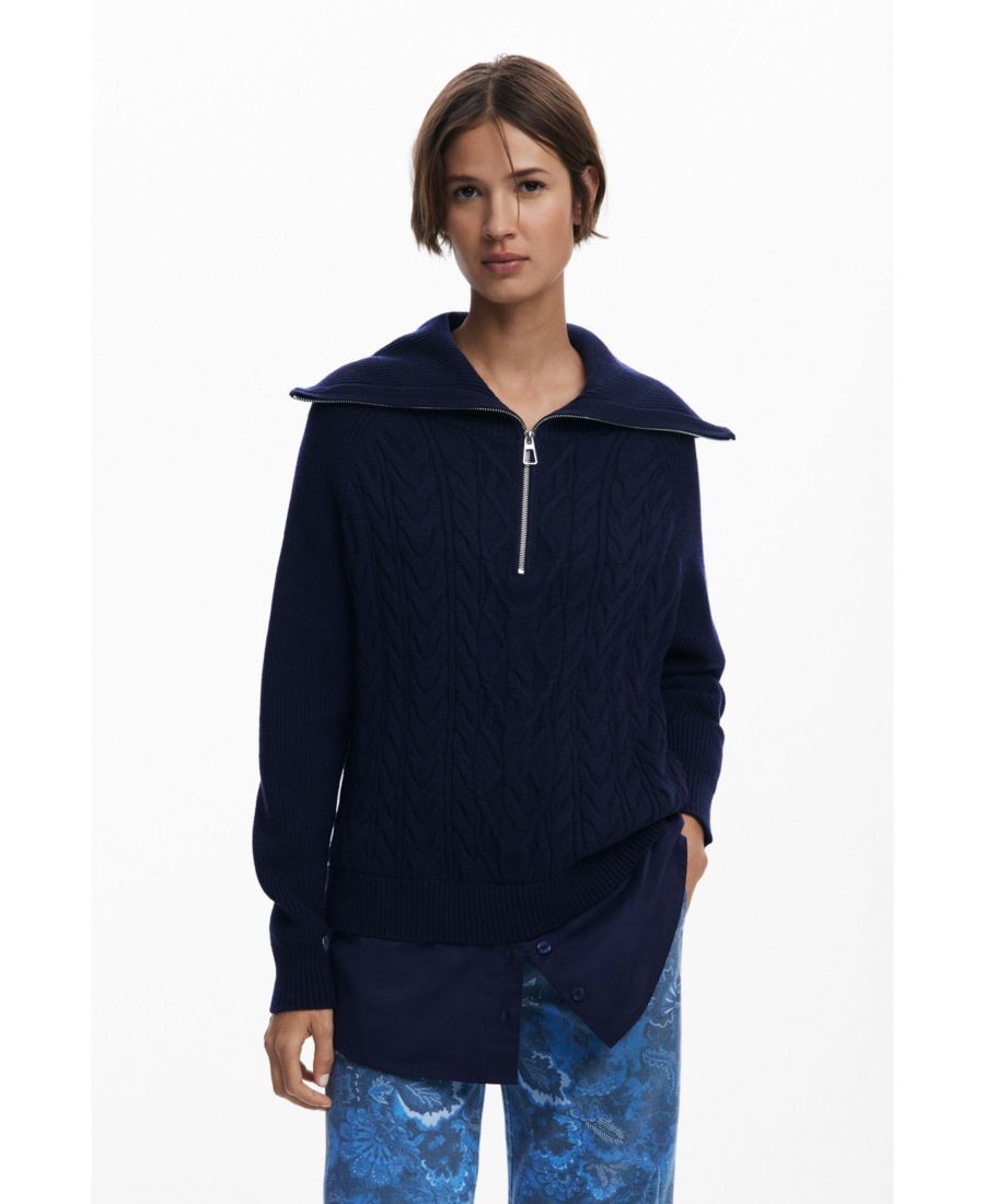 Женский свитер крупной вязки с застежкой-молнией Desigual, Navy blue
Женский свитер крупной вязки с застежкой-молнией Desigual, Navy blue