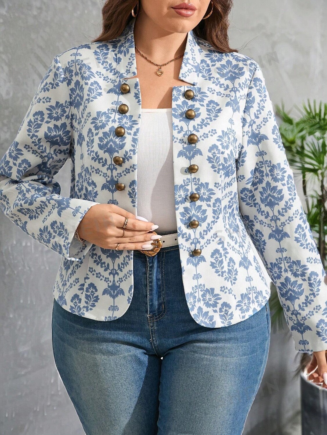 Clasi Plus Двубортное пальто с цветочным принтом для весны и осени Shein, синий/белый
Clasi Plus Двубортное пальто с цветочным принтом для весны и осени Shein, синий/белый