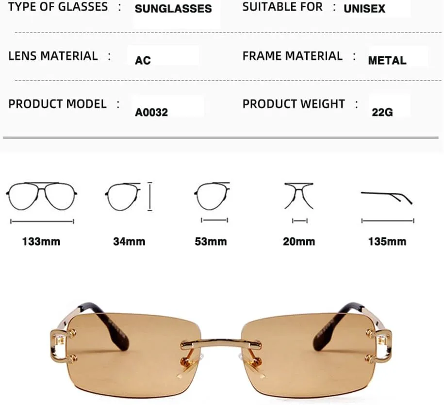 Солнцезащитные очки LVTFCO Retro без оправы, прямоугольной формы, для женщин и мужчин, с золотой металлической оправой, защита от УФ-излучения UV400, C3 Gold Blue
Солнцезащитные очки LVTFCO Retro без оправы, прямоугольной формы, для женщин и мужчин, с золотой металлической оправой, защита от УФ-излучения UV400, C3 Gold Blue