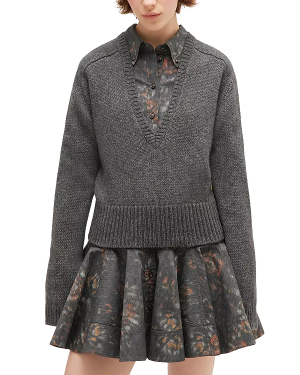 Свитер с глубоким V-образным вырезом Ganni, серый
Свитер с глубоким V-образным вырезом Ganni, серый