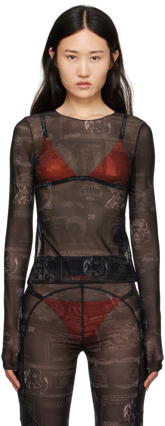 Черная футболка с длинным рукавом и принтом Heron Preston 
Черная футболка с длинным рукавом и принтом Heron Preston