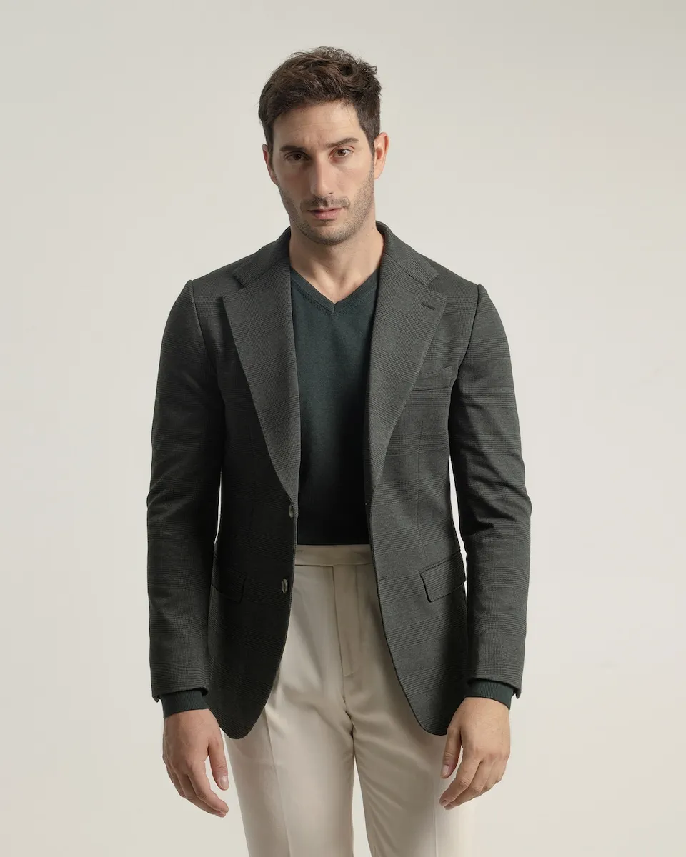 Мужской приталенный пиджак в клетку вельшского стиля темно-зеленого цвета PuroEgo
Мужской приталенный пиджак в клетку вельшского стиля темно-зеленого цвета PuroEgo