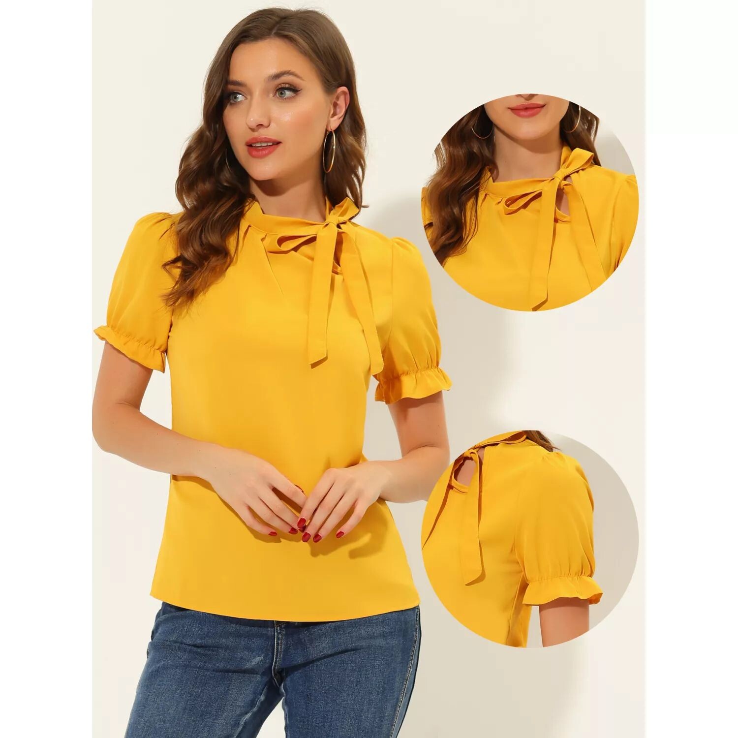 Женские топы с галстуком-бабочкой, элегантная офисная блузка с короткими рукавами ALLEGRA K, синий
Женские топы с галстуком-бабочкой, элегантная офисная блузка с короткими рукавами ALLEGRA K, синий