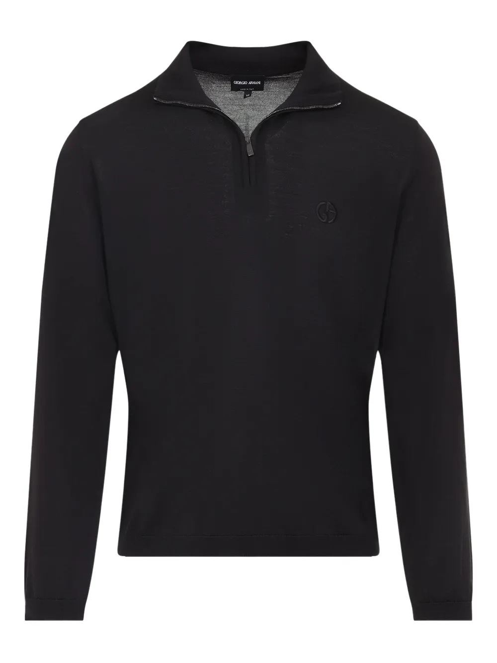 Свитер с воротником поло и вышитым логотипом GIORGIO ARMANI, черный 
Свитер с воротником поло и вышитым логотипом GIORGIO ARMANI, черный