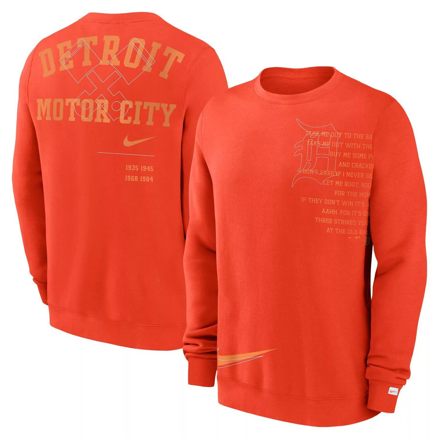 Мужской оранжевый флисовый пуловер свитшот Detroit Tigers Statement Ball Game Nike
Мужской оранжевый флисовый пуловер свитшот Detroit Tigers Statement Ball Game Nike
