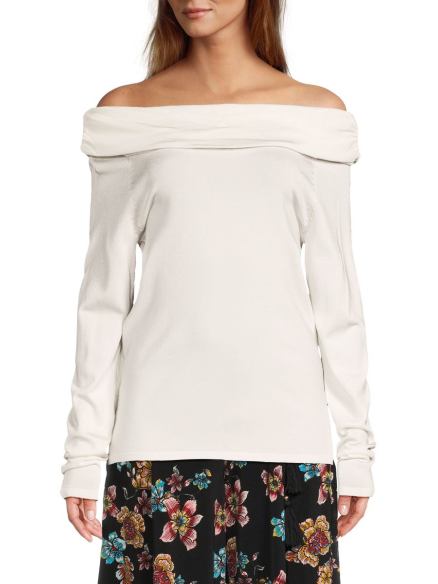 Топ с длинными рукавами и открытыми плечами, присборенный Halston, кремовый
Топ с длинными рукавами и открытыми плечами, присборенный Halston, кремовый