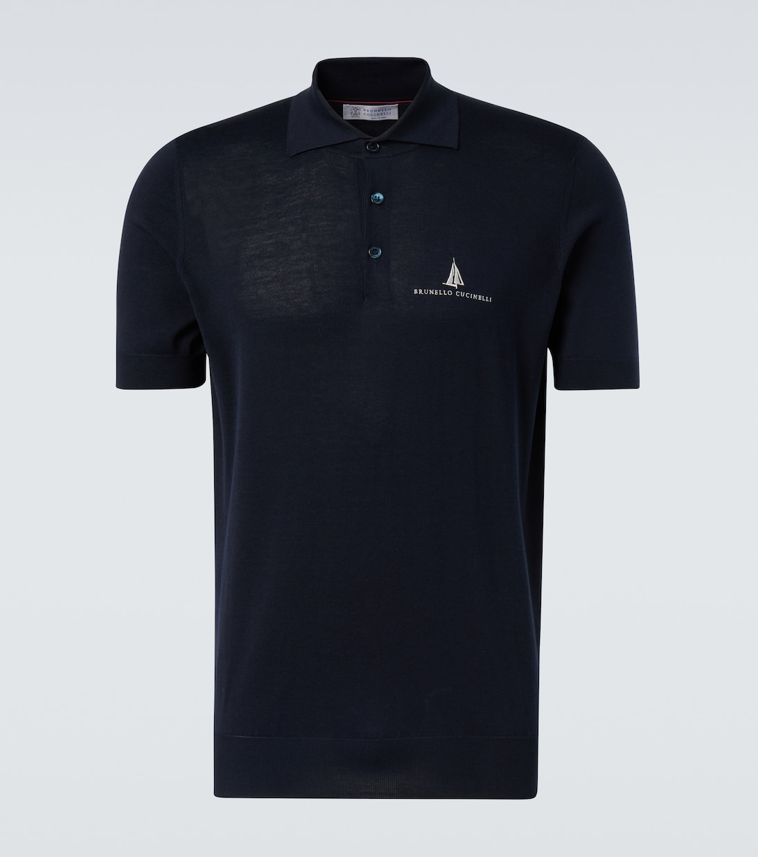 Шелковая и хлопковая поло с логотипом Brunello Cucinelli, темно-синий
Шелковая и хлопковая поло с логотипом Brunello Cucinelli, темно-синий
