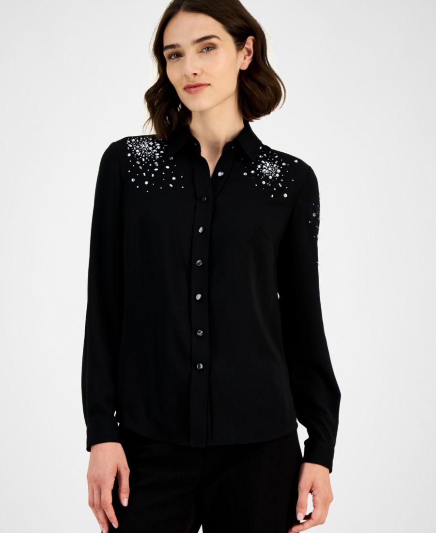 Женская рубашка, украшенная стразами, размеры P/XXS-XXL Anne Klein, Anne Black
Женская рубашка, украшенная стразами, размеры P/XXS-XXL Anne Klein, Anne Black