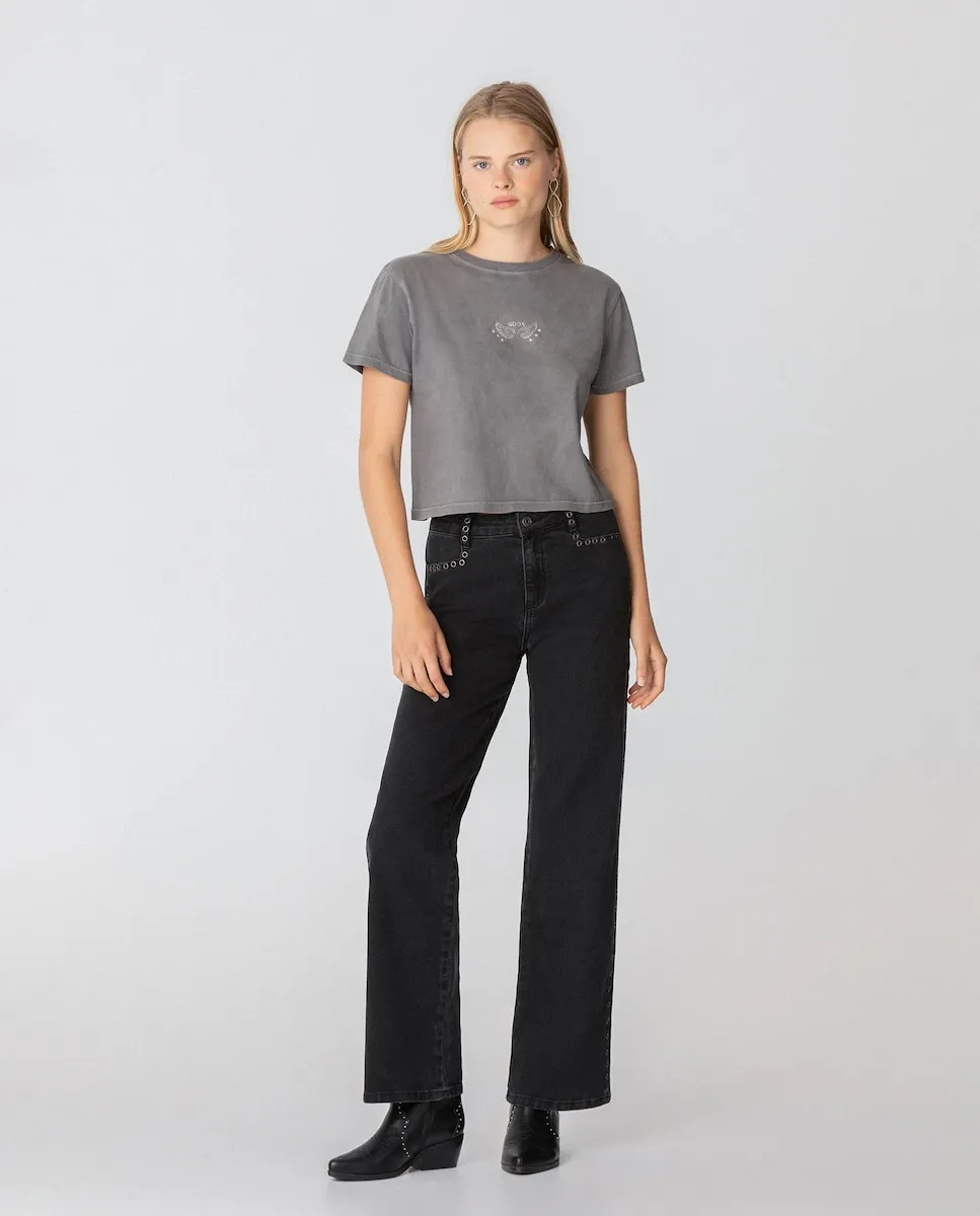 Женские джинсы с высокой талией с деталями в виде люверсов Noon, черный
Женские джинсы с высокой талией с деталями в виде люверсов Noon, черный