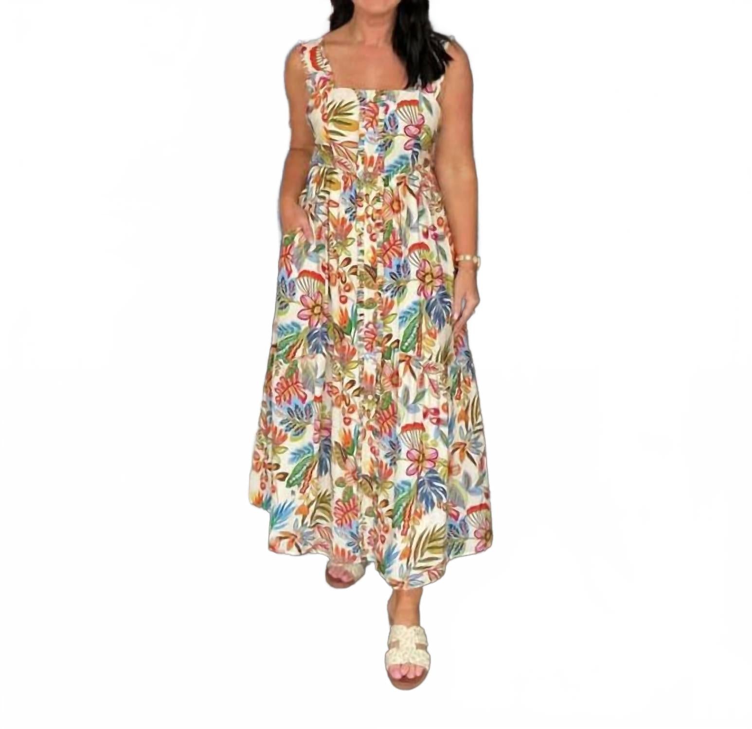 Тропический цветочный плиссированный миди-сарафан в кремовом цвете TCEC
Тропический цветочный плиссированный миди-сарафан в кремовом цвете TCEC