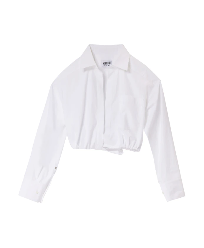 Белая укороченная блузка с эластичным низом Moschino, белый
Белая укороченная блузка с эластичным низом Moschino, белый