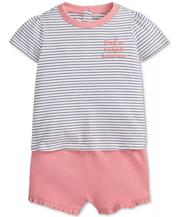 Комплект для девочек: футболка из джерси и шорты из сетки Polo Ralph Lauren, синий 
Комплект для девочек: футболка из джерси и шорты из сетки Polo Ralph Lauren, синий