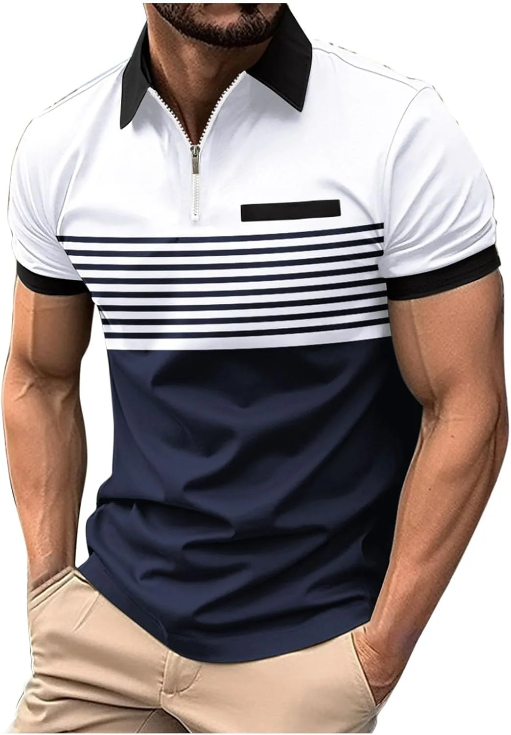 Мужская поло с коротким рукавом, модная полосатая рубашка в стиле пэчворк, slim fit QUNPIU
Мужская поло с коротким рукавом, модная полосатая рубашка в стиле пэчворк, slim fit QUNPIU