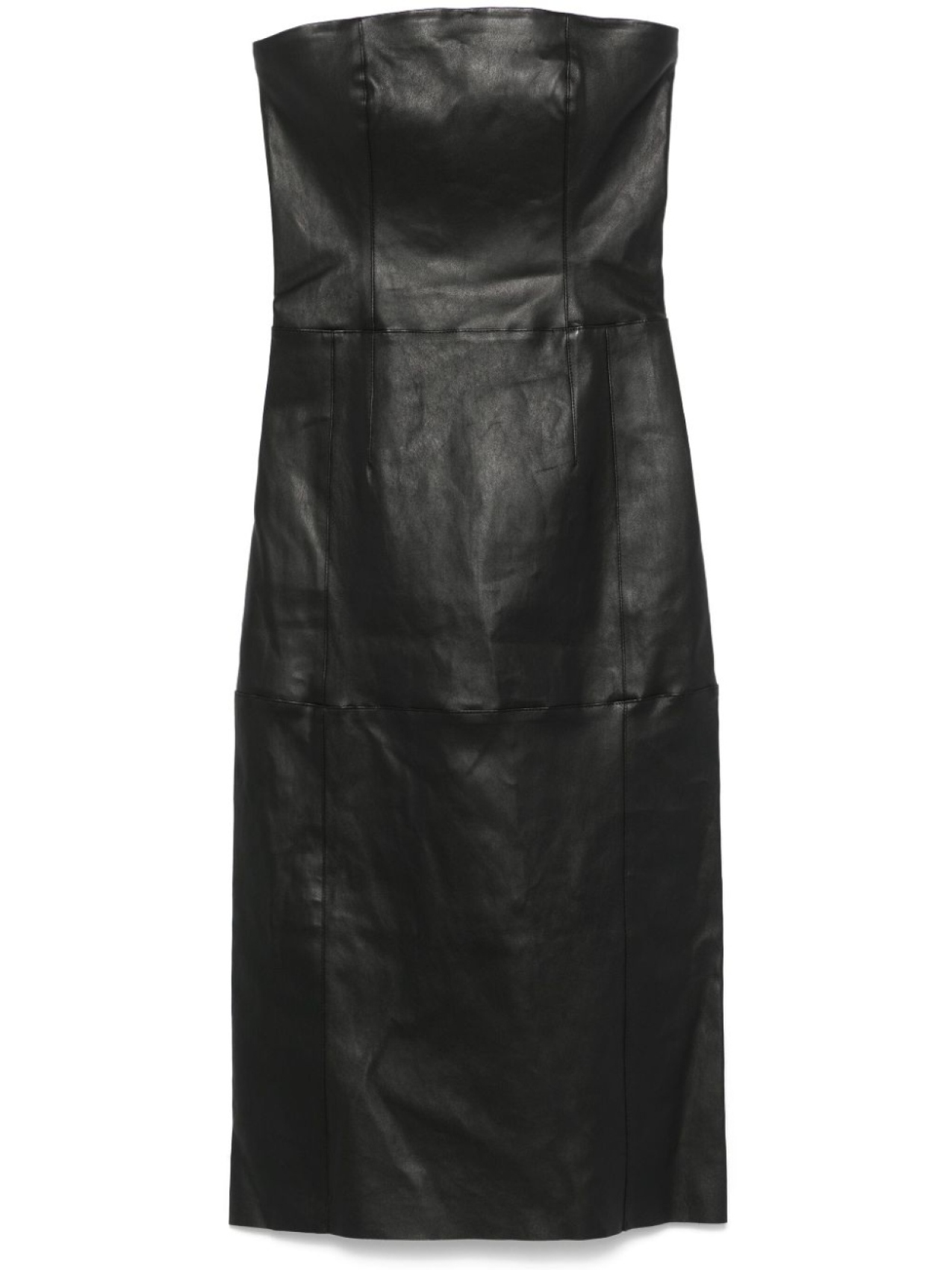 Maje кожаное платье миди с бюстье, черный