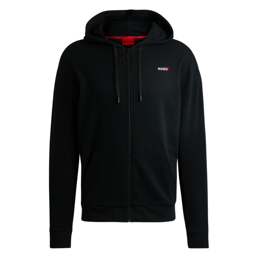 Толстовка с капюшоном на молнии с сезонным логотипом HUGO, черный 
Толстовка с капюшоном на молнии с сезонным логотипом HUGO, черный
