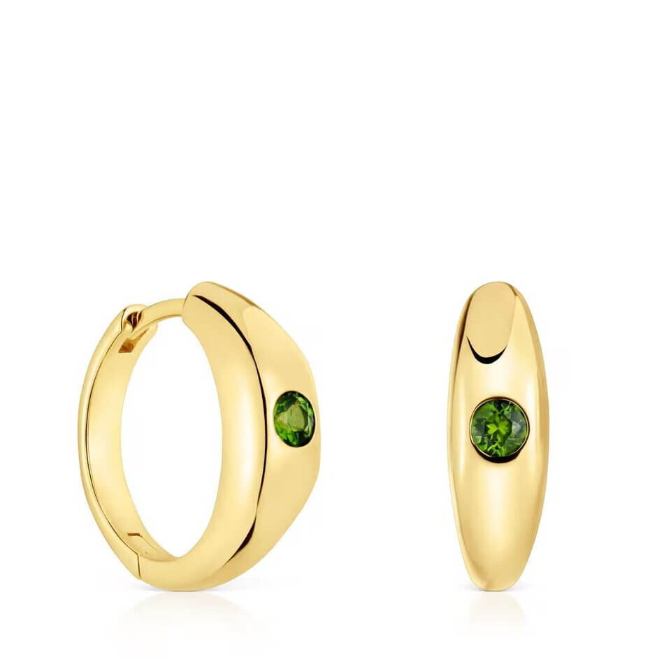 Серьги-кольца Tous Basic Short Colors, серебро с 18-каратным золотым покрытием/хромдиопсид 
Серьги-кольца Tous Basic Short Colors, серебро с 18-каратным золотым покрытием/хромдиопсид