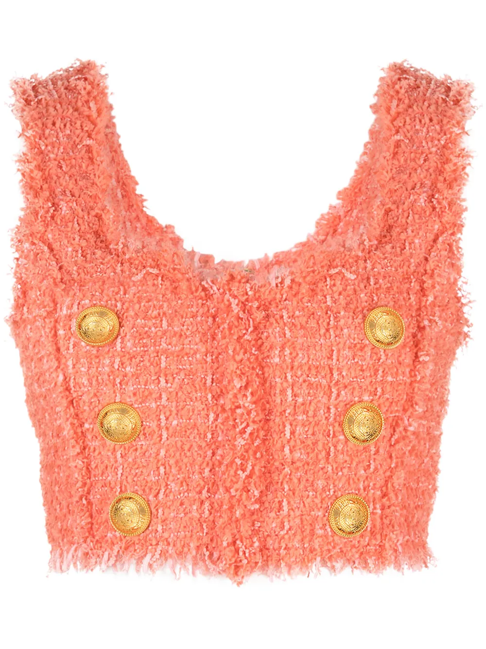 Укороченный твидовый топ на пуговицах BALMAIN, оранжевый
Укороченный твидовый топ на пуговицах BALMAIN, оранжевый