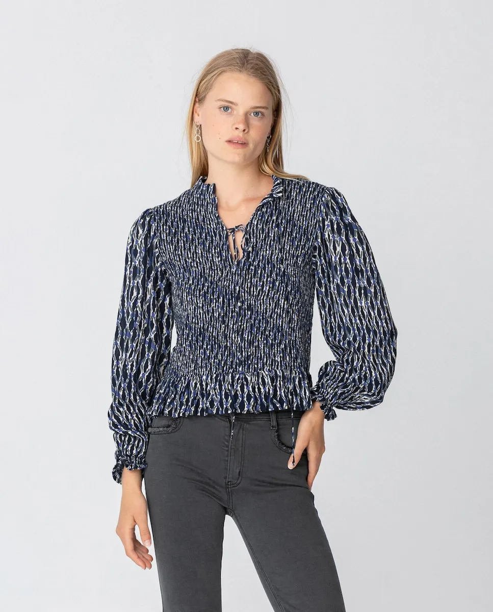 Женская блузка с присборенной тканью и объемными рукавами Noon, синий/белый
Женская блузка с присборенной тканью и объемными рукавами Noon, синий/белый