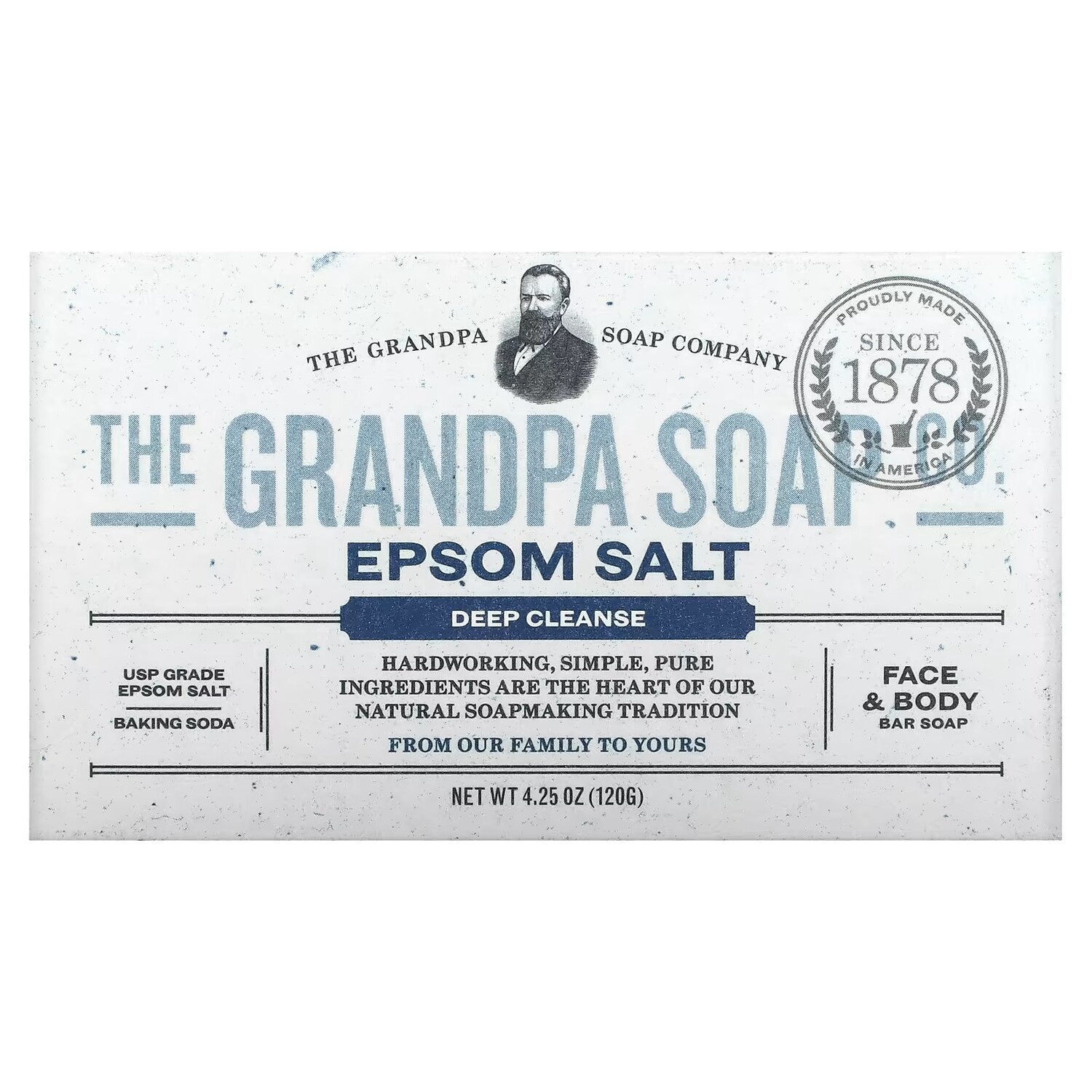 The Grandpa Soap Co., Кусковое мыло для лица и для тела, глубоко очищает, с английской солью, 4,25 унции (120г)
The Grandpa Soap Co., Кусковое мыло для лица и для тела, глубоко очищает, с английской солью, 4,25 унции (120г)